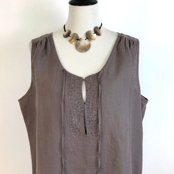 EILEEN FISHER Irish Linen Tunic Beaded Sleeveless Tank Top Purple-Brown Sz 1X - Picture 16 of 16